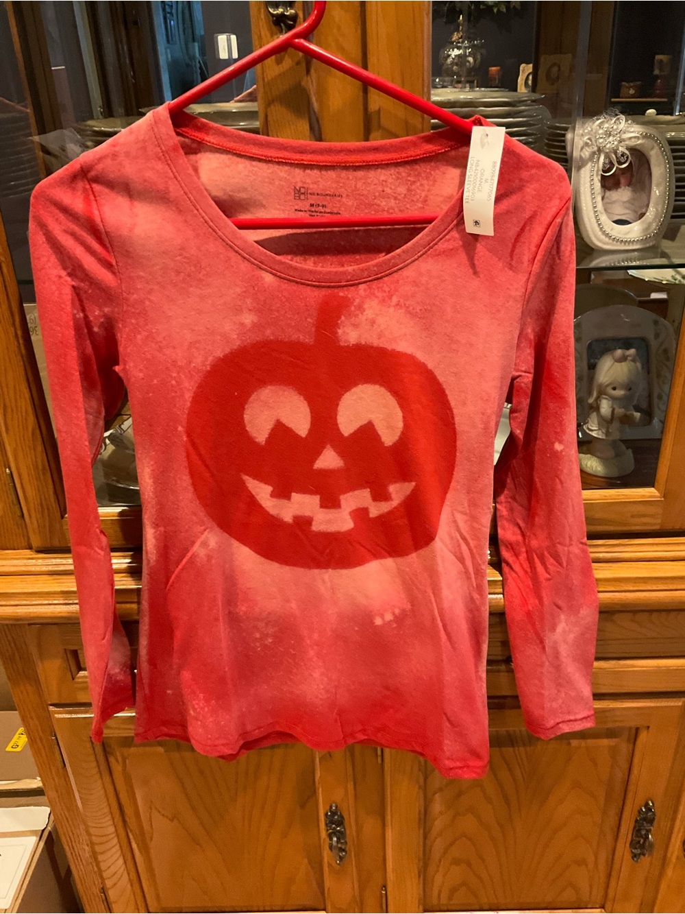 No Boundaries Orange Handmade Thermal Long Sleeve Pumpkin Tee Med - Picture 2 of 4
